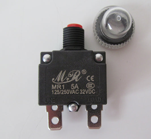 Resettable Overload Protection. Overload Cutout. Thermal Cutout.  (Circuit Breaker) 5 amp