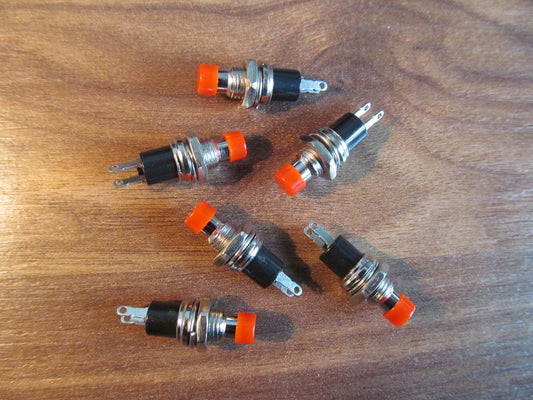 Switch. Push Button. Non-latching. RED Caps. Pack of six